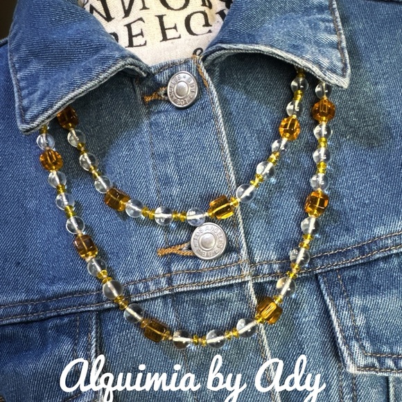 CITRINE AND AURA QUARTZ STATEMENT LONG NECKLACE - Picture 3 of 4